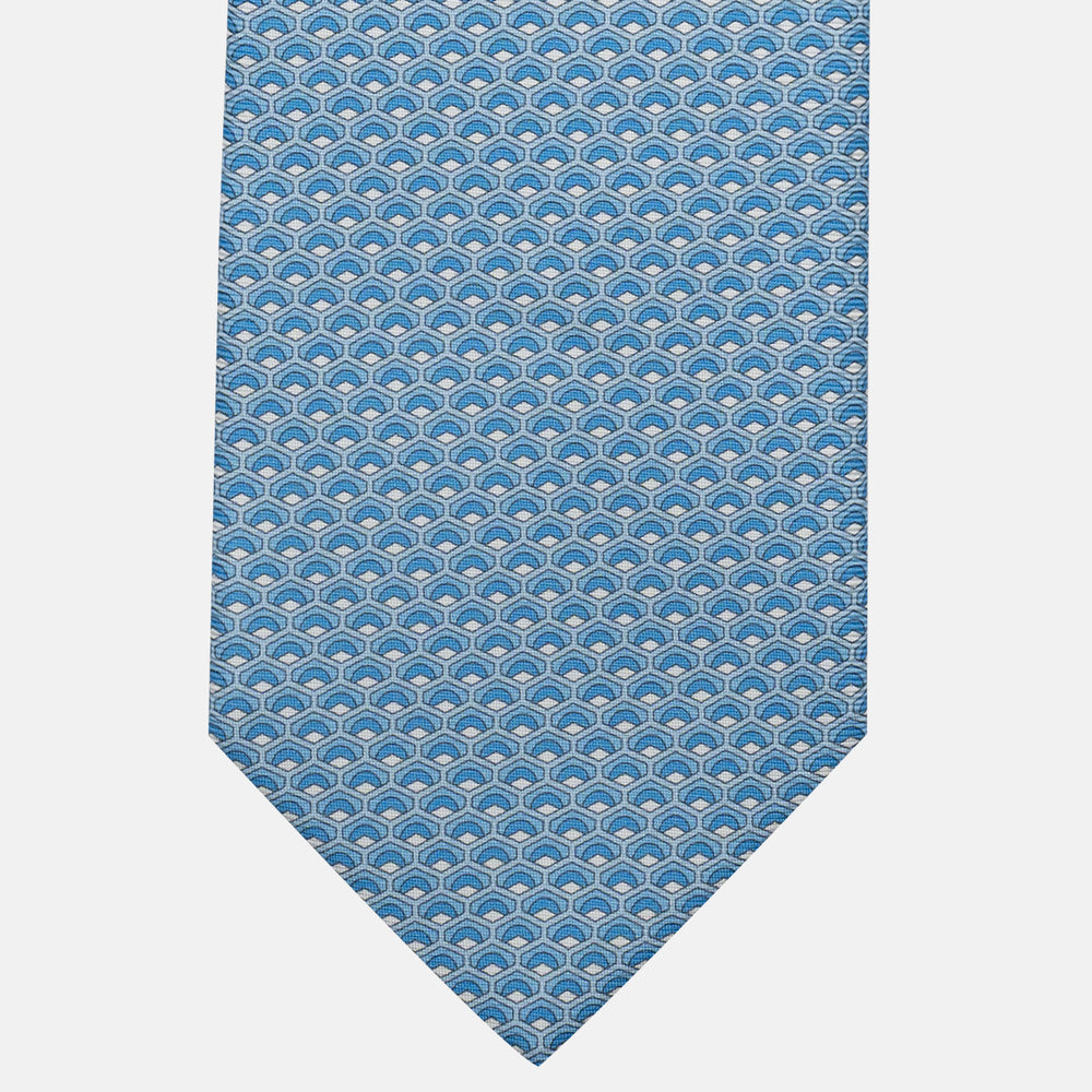 3-Fold Silk Tie, Geometric Pattern, Light Blue - JC059577_1