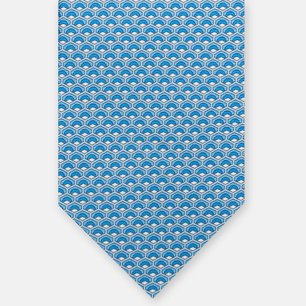 3-Fold Silk Tie, Geometric Pattern, Sky Blue - JC059577_1 T