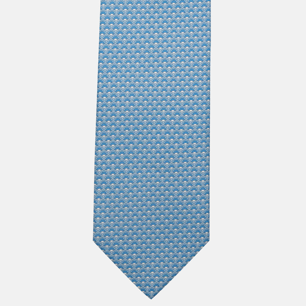 3-Fold Silk Tie, Geometric Pattern, Light Blue - JC059577_1