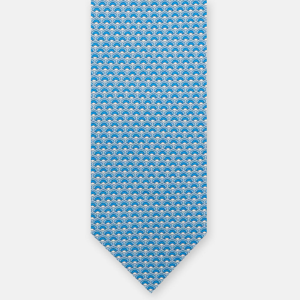 3-Fold Silk Tie, Geometric Pattern, Sky Blue - JC059577_1 T