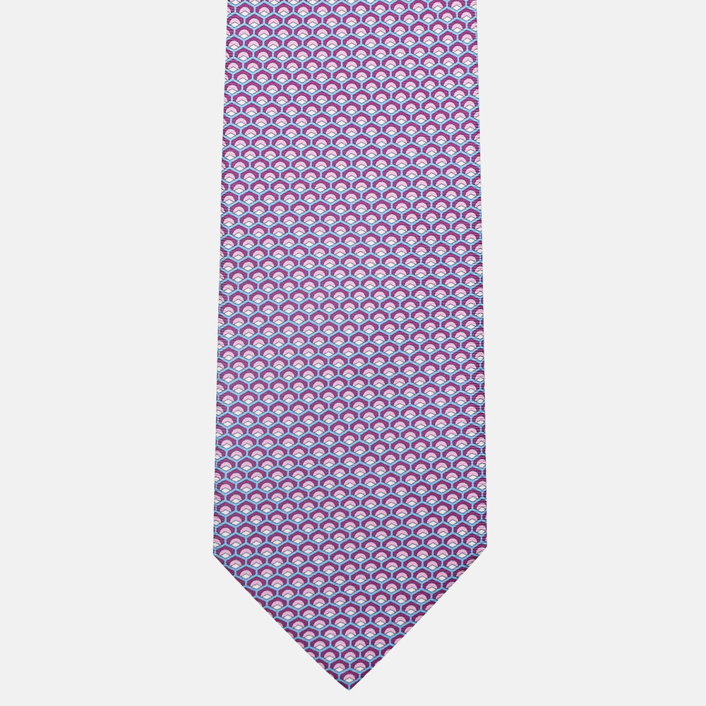 3-Fold Silk Tie, Geometric Pattern, Magenta - JC059577_3