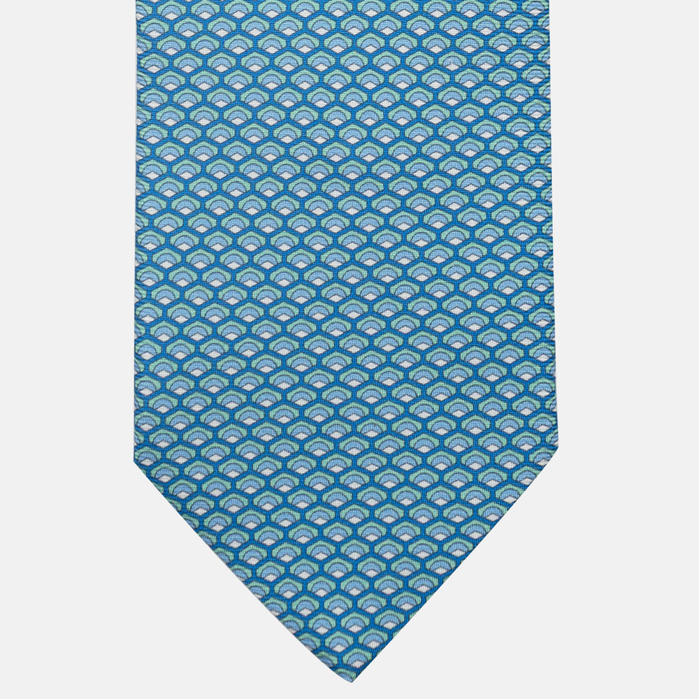 3-Fold Silk Tie, Geometric Pattern, Turquoise - JC059577_5