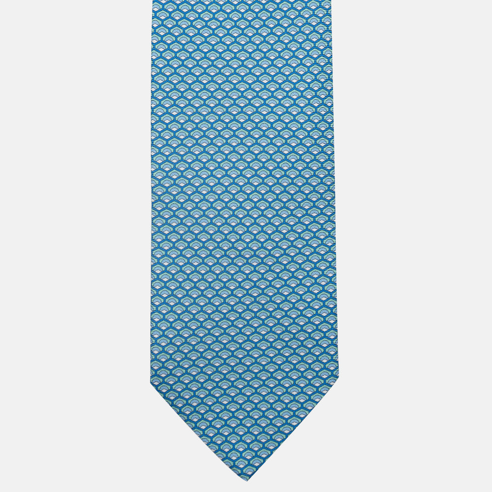 3-Fold Silk Tie, Geometric Pattern, Turquoise - JC059577_5