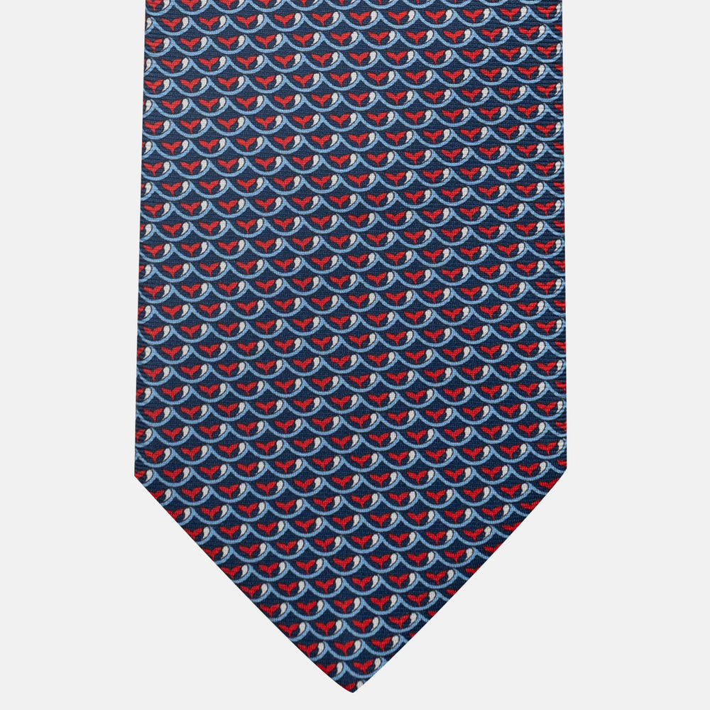 Whale Pattern 3-Fold Silk Tie, Blue and Red - JC059586_1