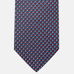 Whale Pattern 3-Fold Silk Tie, Blue and Red - JC059586_1