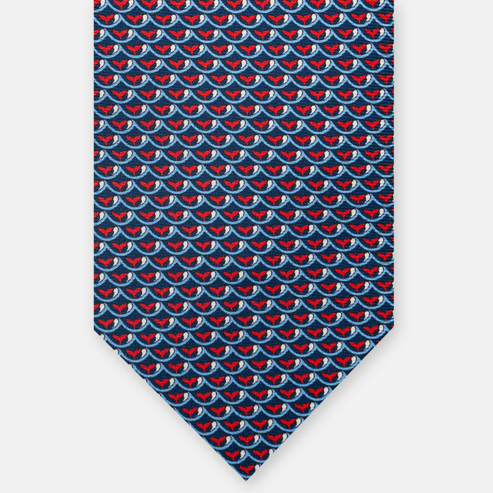3-fold Silk Tie, Whale Pattern, Blue Red - JC059586_1 T
