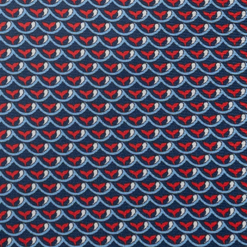 Whale Pattern 3-Fold Silk Tie, Blue and Red - JC059586_1