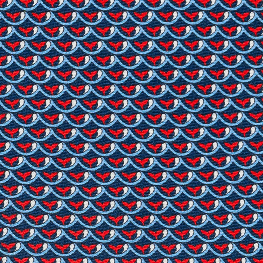 3-fold Silk Tie, Whale Pattern, Blue Red - JC059586_1 T
