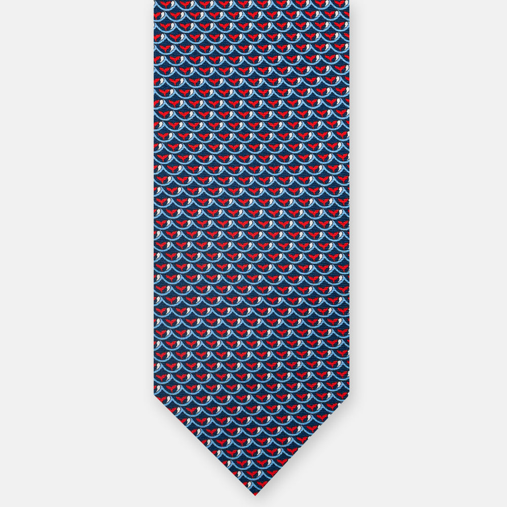 3-fold Silk Tie, Whale Pattern, Blue Red - JC059586_1 T