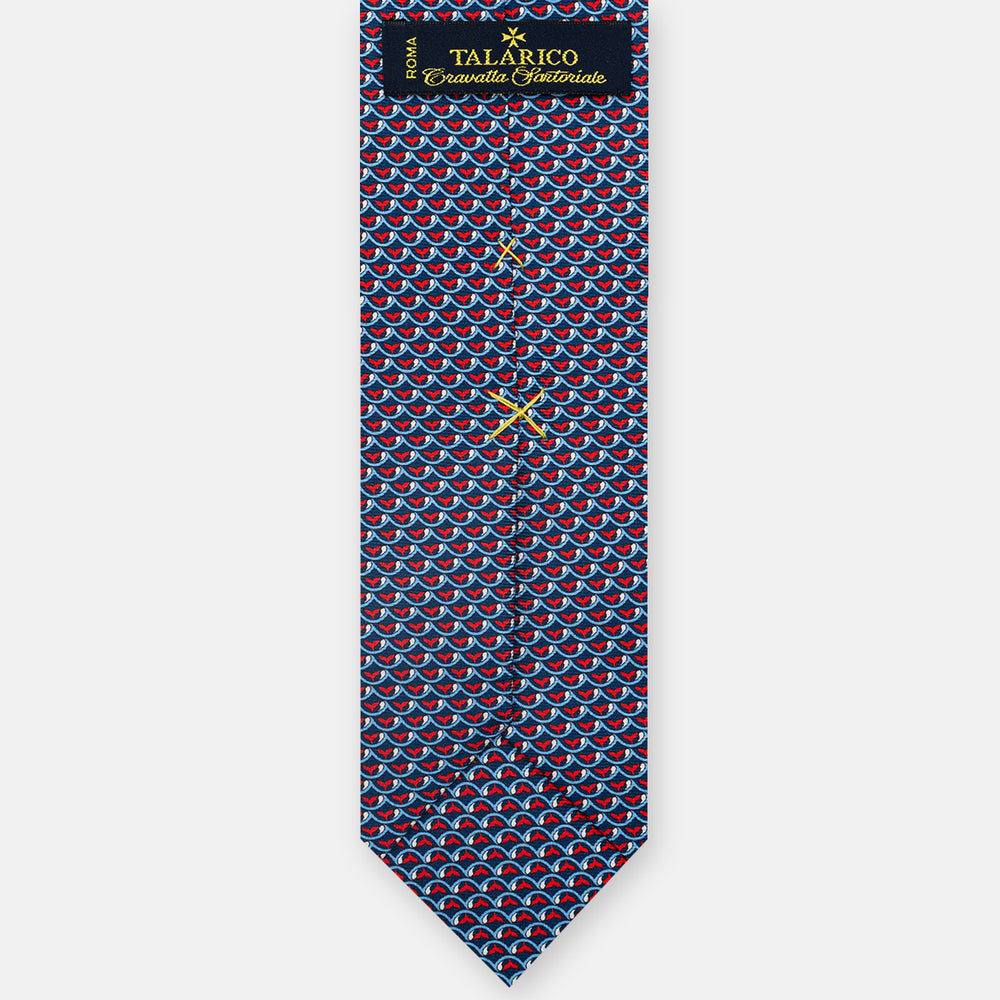 3-fold Silk Tie, Whale Pattern, Blue Red - JC059586_1 T