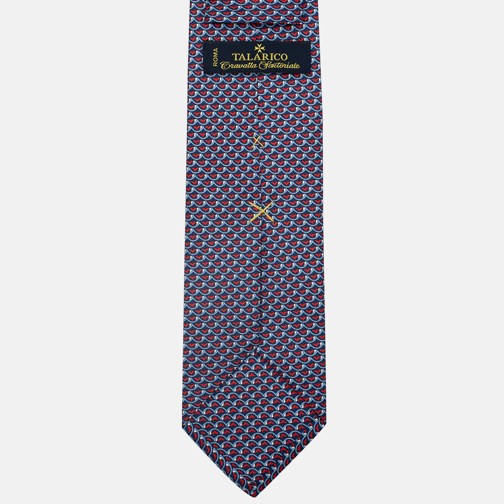 Whale Pattern 3-Fold Silk Tie, Blue and Red - JC059586_1