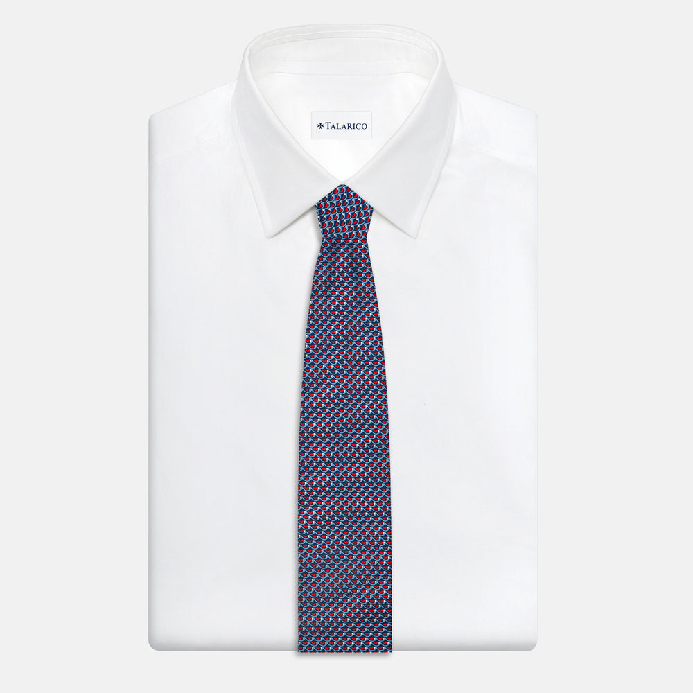 3-fold Silk Tie, Whale Pattern, Blue Red - JC059586_1 T