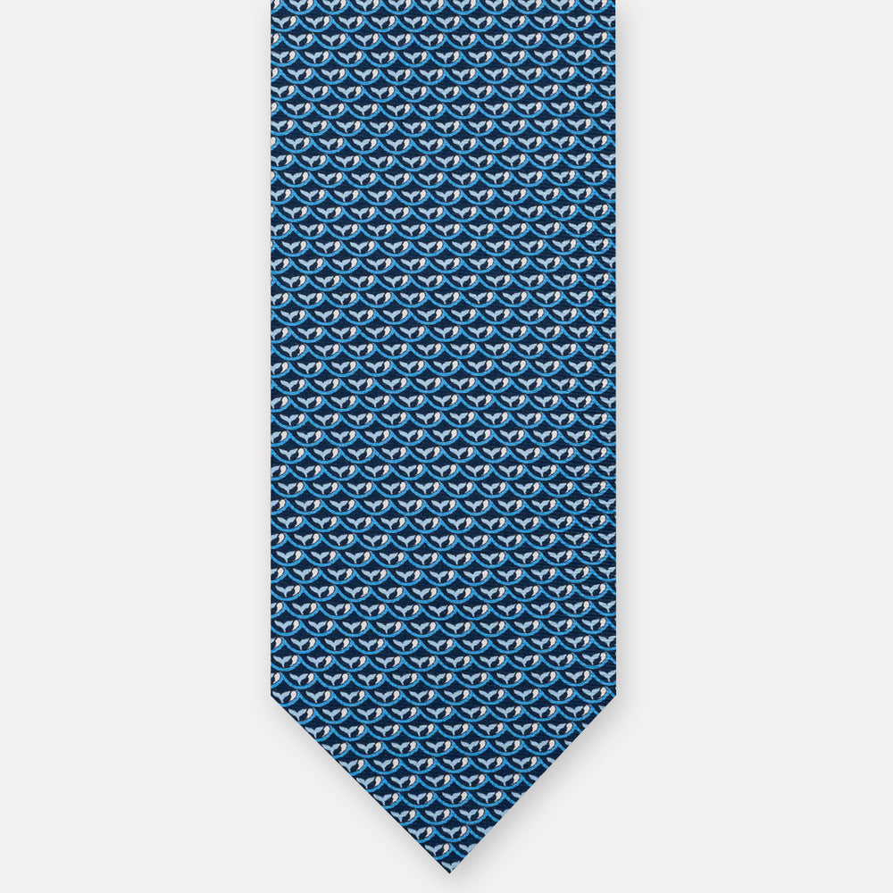 3-Fold Silk Tie, Whale Pattern, Sky Blue - JC059586_3 T