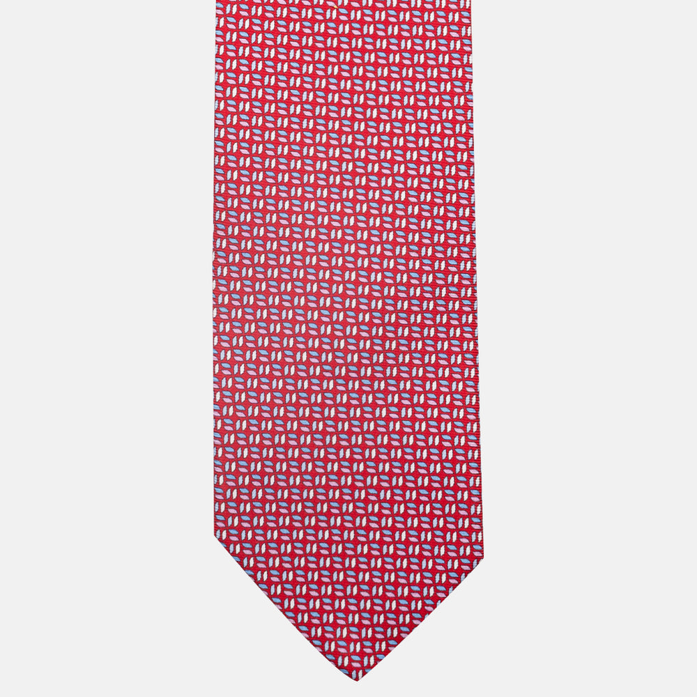 3-Fold Silk Tie, Micro Pattern, Red - JC059588_4