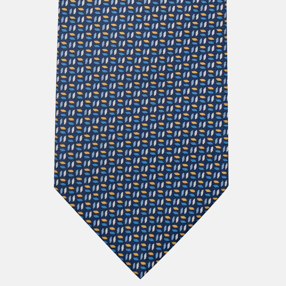 3-Fold Silk Tie, Micro Pattern, Blue and Yellow - JC059588_5