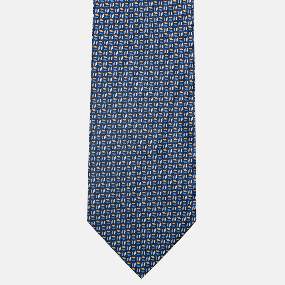 3-Fold Silk Tie, Micro Pattern, Blue and Yellow - JC059588_5