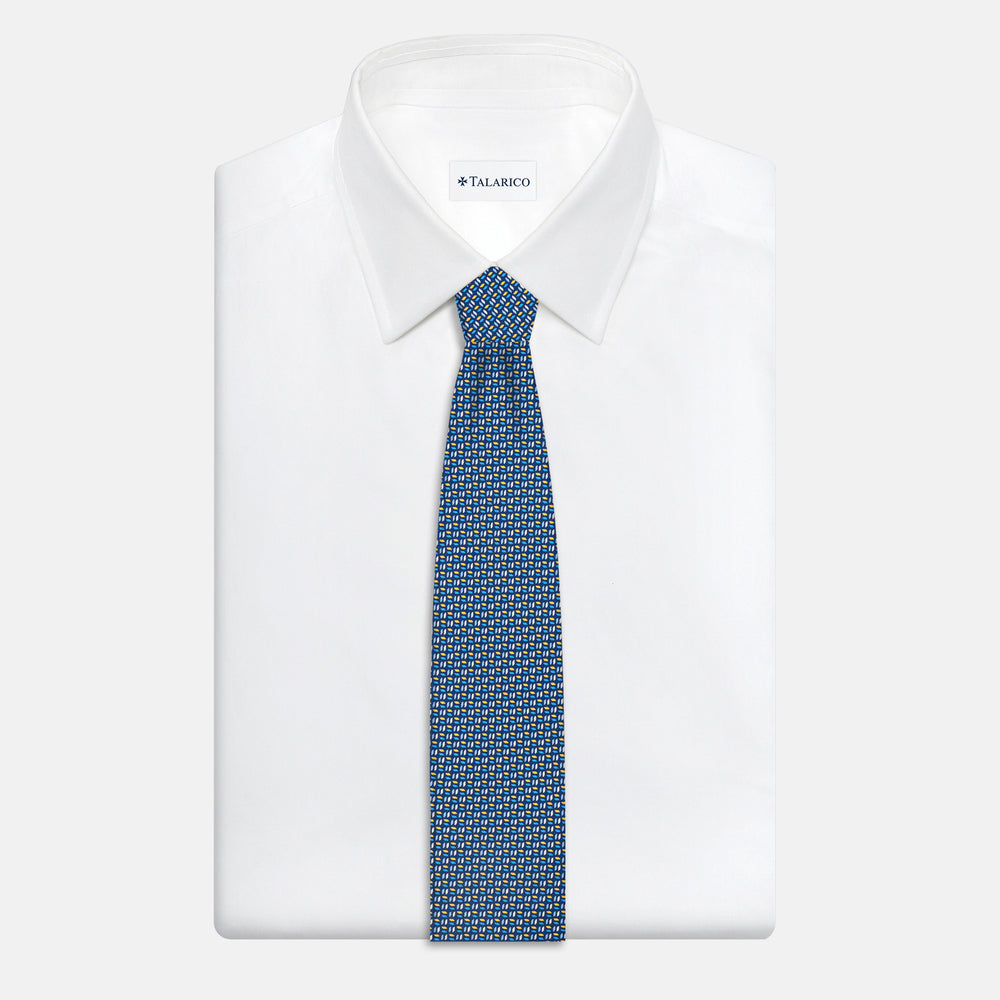 3-Fold Silk Tie, Micro Pattern, Blue Yellow - JC059588_5 T