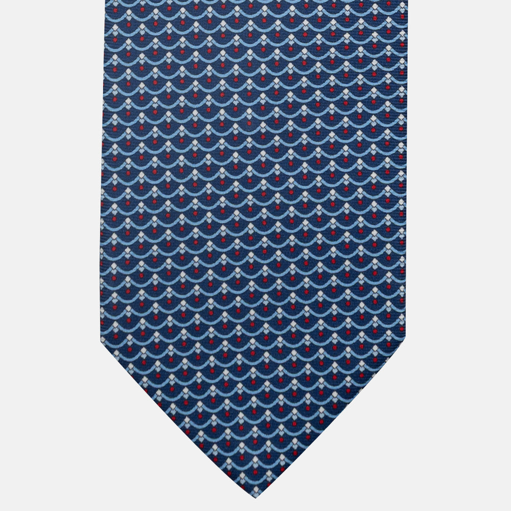 3-Fold Silk Tie, Geometric Pattern, Blue and Red - JC059622_1