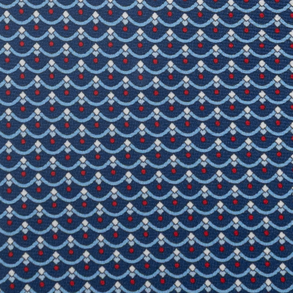 3-Fold Silk Tie, Geometric Pattern, Blue and Red - JC059622_1