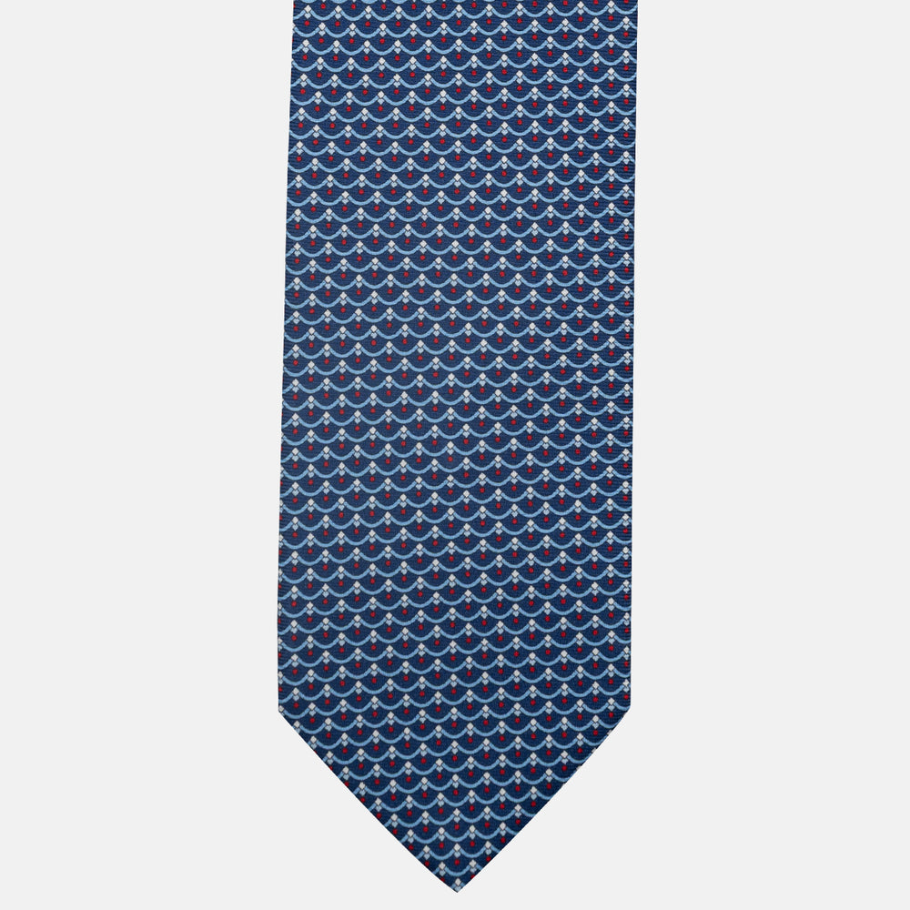 3-Fold Silk Tie, Geometric Pattern, Blue and Red - JC059622_1