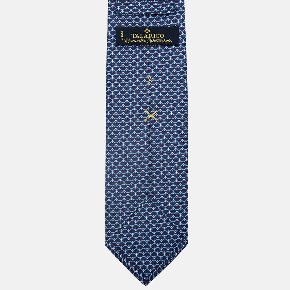 3-Fold Silk Tie, Geometric Pattern, Blue and Red - JC059622_1