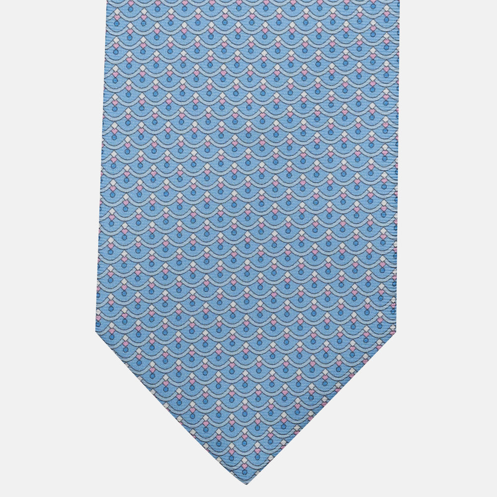 3-Fold Silk Tie, Geometric Pattern, Light Blue and Pink - JC059622_2
