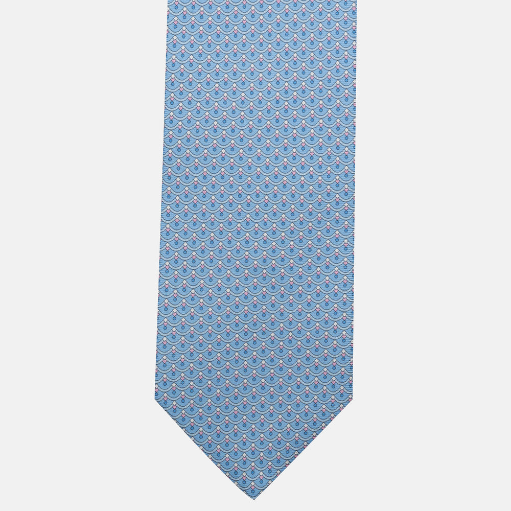 3-Fold Silk Tie, Geometric Pattern, Light Blue and Pink - JC059622_2
