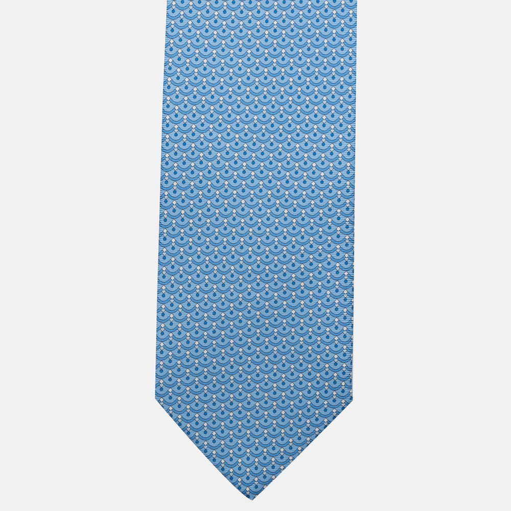 3-Fold Silk Tie, Geometric Pattern, Light Blue - JC059622_3