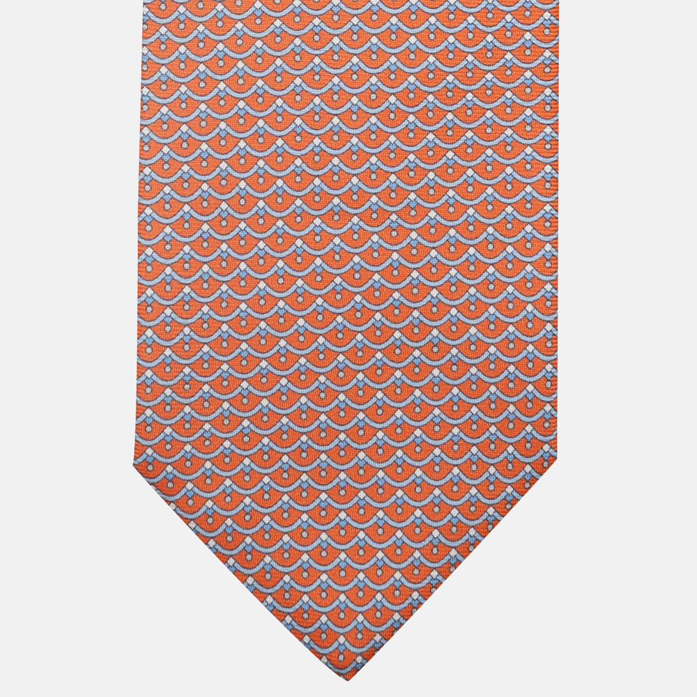 3-Fold Silk Tie, Geometric Pattern, Orange - JC059622_5