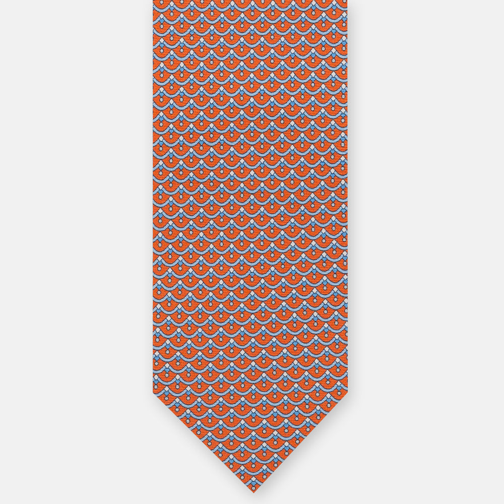 3-Fold Silk Tie, Geometric Pattern, Orange - JC059622_5 T