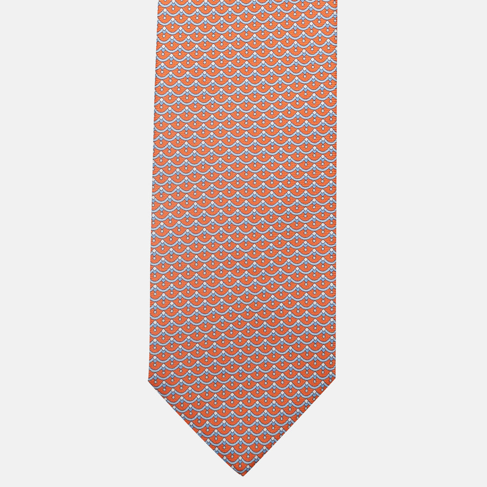 3-Fold Silk Tie, Geometric Pattern, Orange - JC059622_5