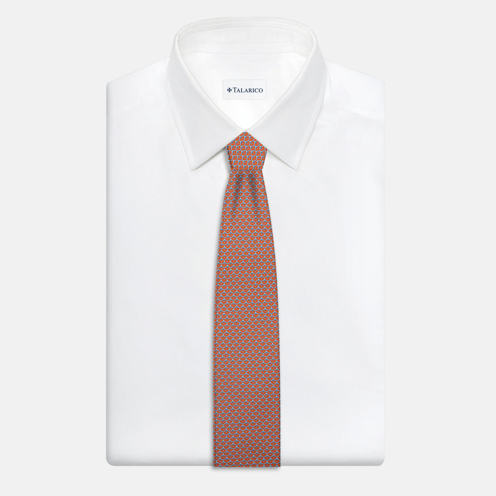 3-Fold Silk Tie, Geometric Pattern, Orange - JC059622_5 T
