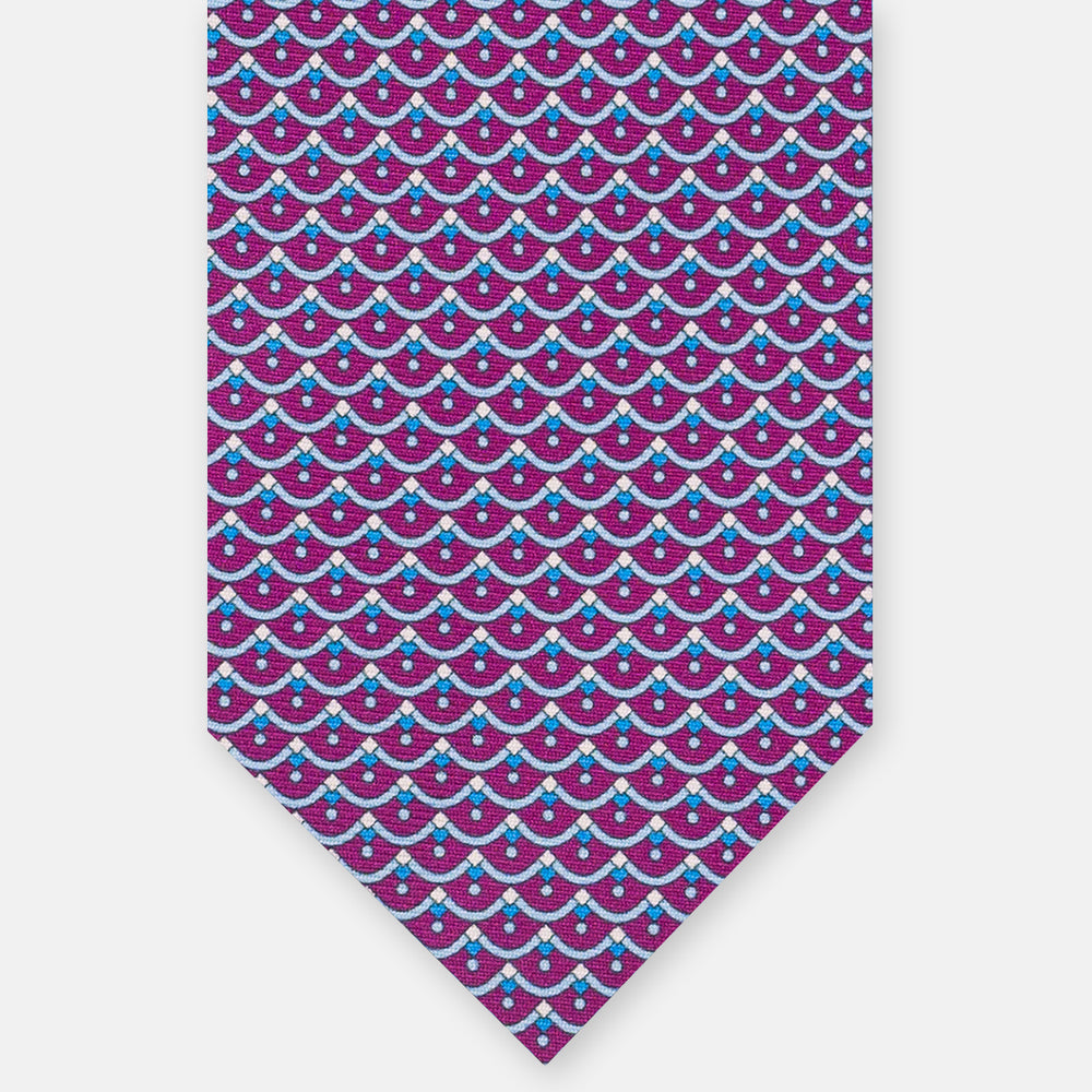 3-Fold Silk Tie, Geometric Pattern, Magenta - JC059622_6 T