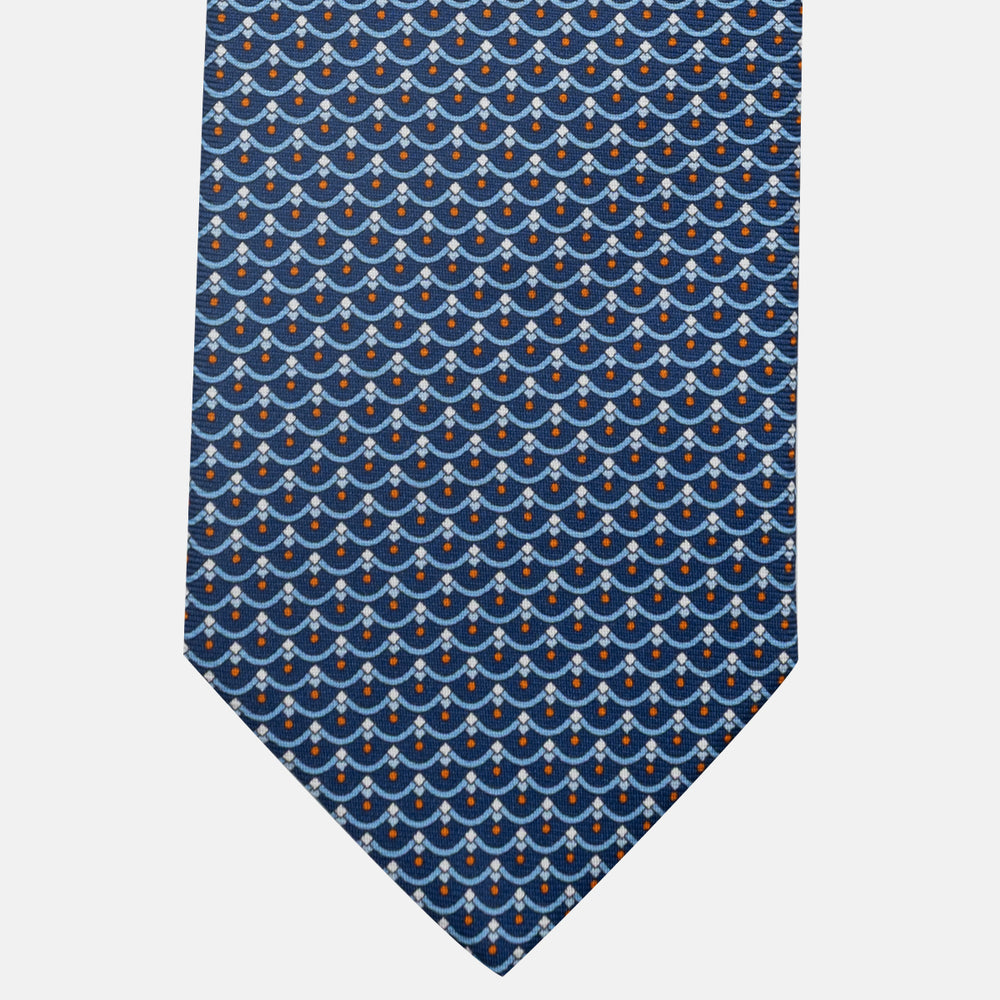 3-Fold Silk Tie, Geometric Pattern, Blue Orange - JC059622_7