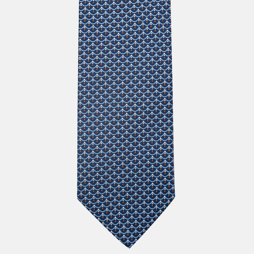 3-Fold Silk Tie, Geometric Pattern, Blue Orange - JC059622_7