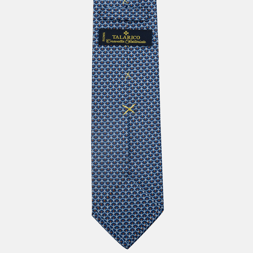 3-Fold Silk Tie, Geometric Pattern, Blue Orange - JC059622_7