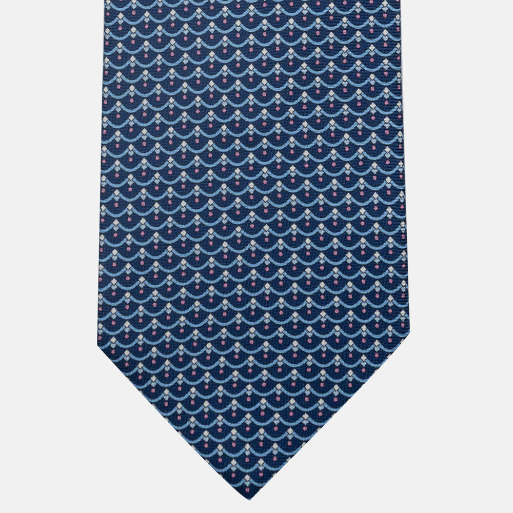 3-Fold Silk Tie, Geometric Pattern, Blue Pink - JC059622_8