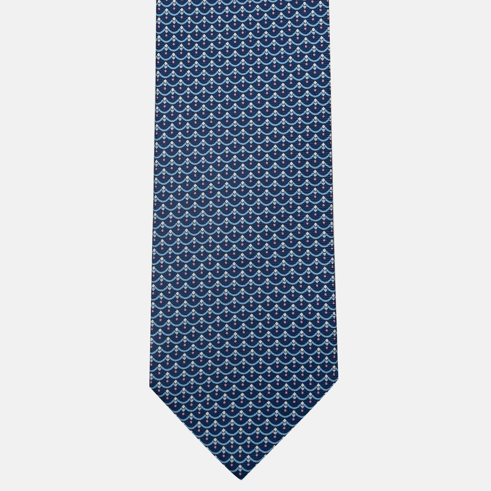 3-Fold Silk Tie, Geometric Pattern, Blue Pink - JC059622_8