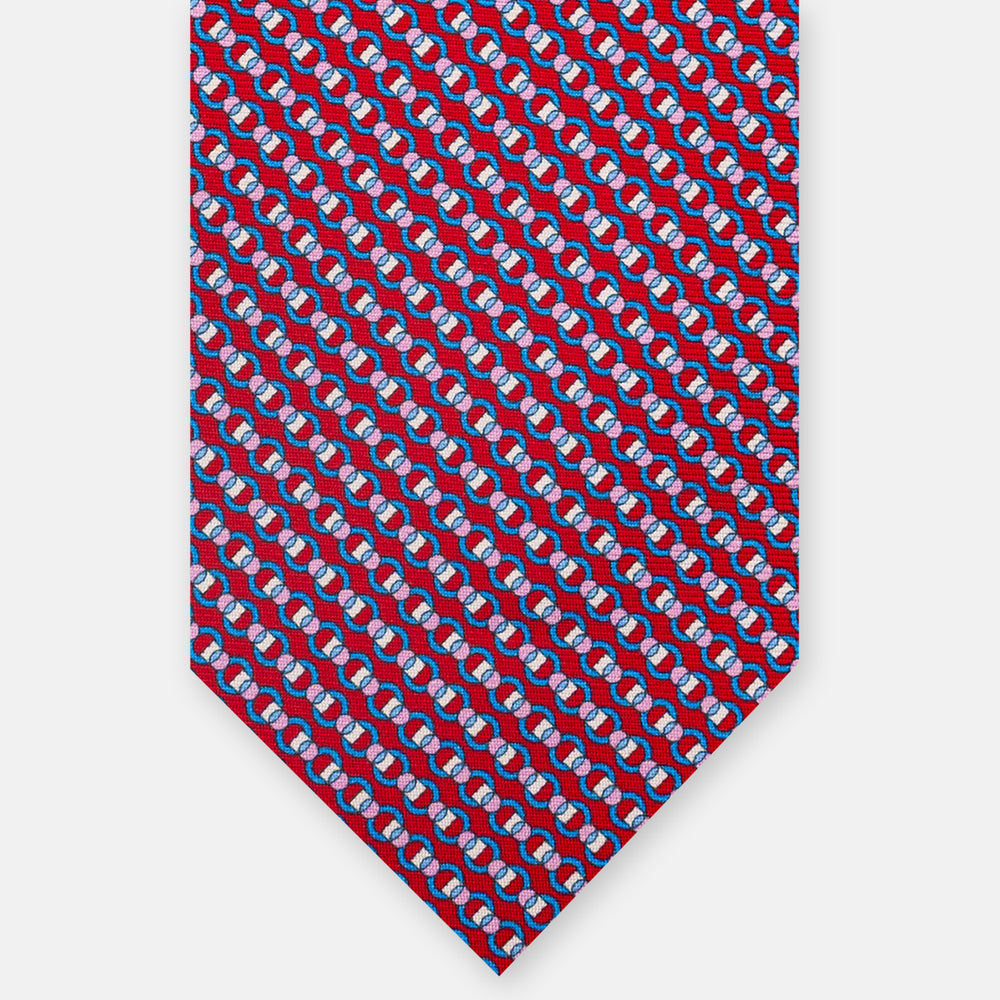 3-Fold Silk Tie, Interlocking Pattern, Red - JC059626_3 T