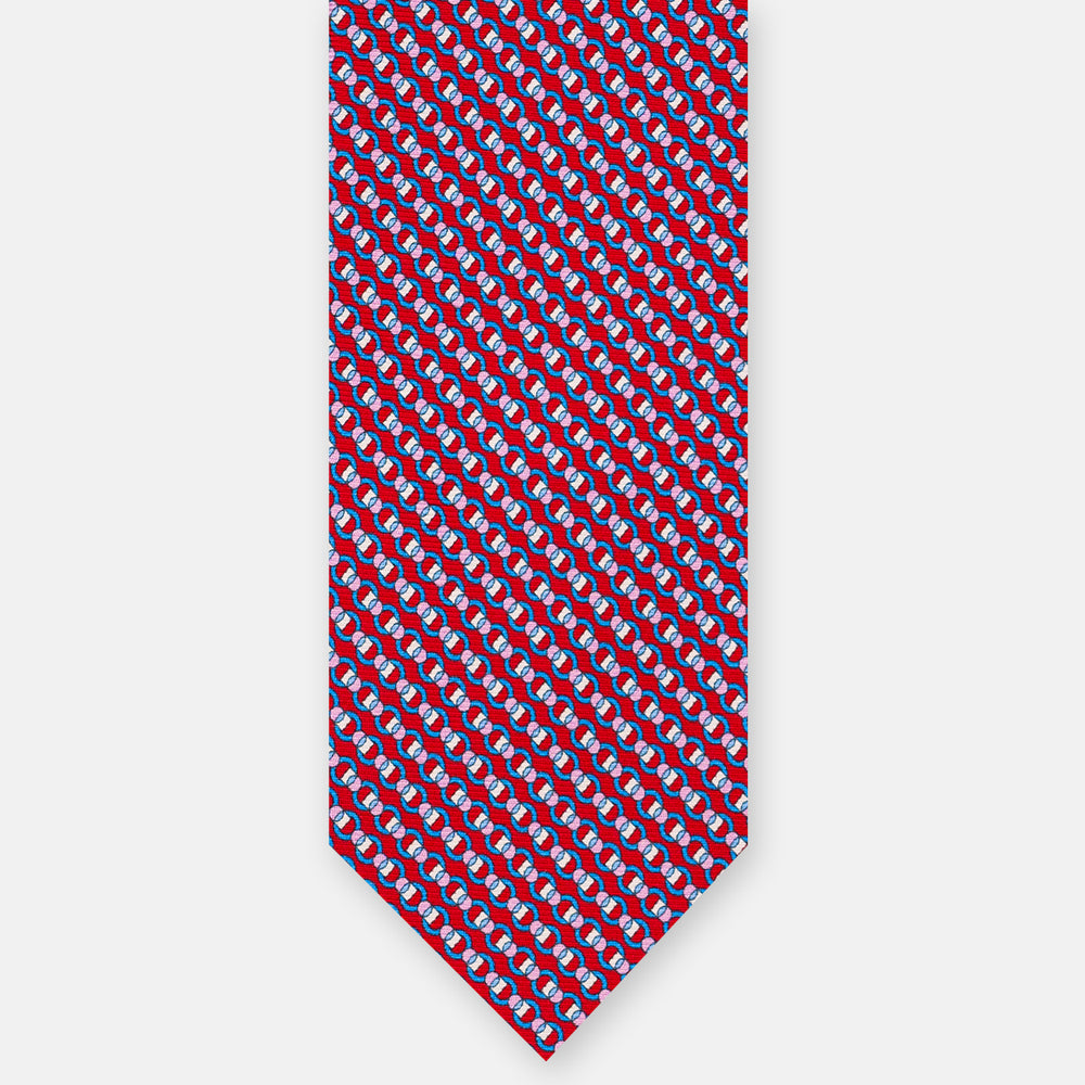 3-Fold Silk Tie, Interlocking Pattern, Red - JC059626_3 T
