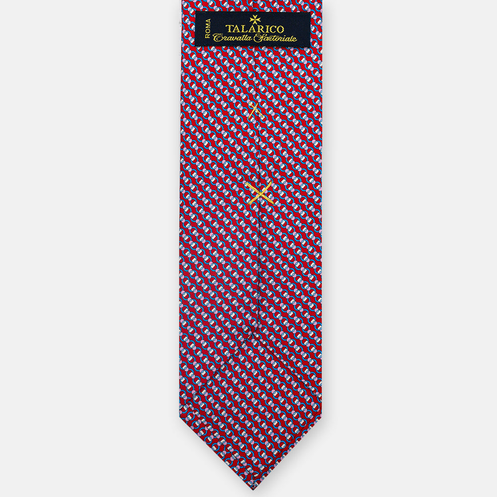 3-Fold Silk Tie, Interlocking Pattern, Red - JC059626_3 T