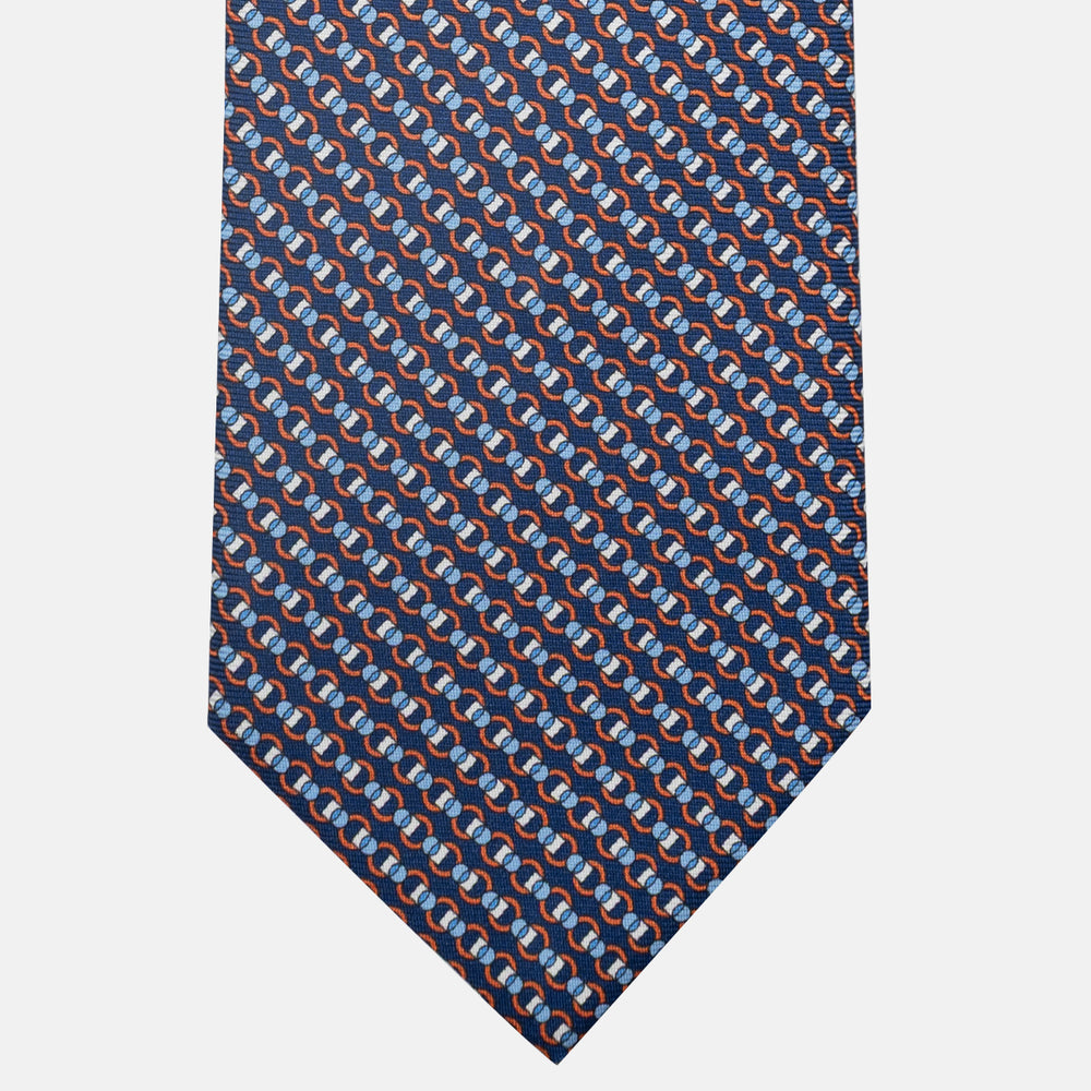 3-Fold Silk Tie, Chain Pattern, Blue Orange - JC059626_5
