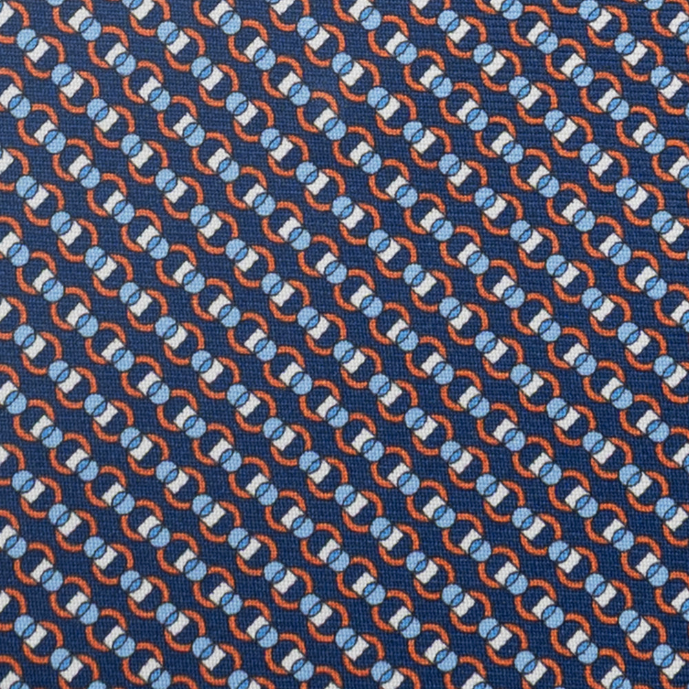 3-Fold Silk Tie, Chain Pattern, Blue Orange - JC059626_5