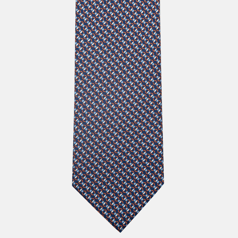 3-Fold Silk Tie, Chain Pattern, Blue Orange - JC059626_5