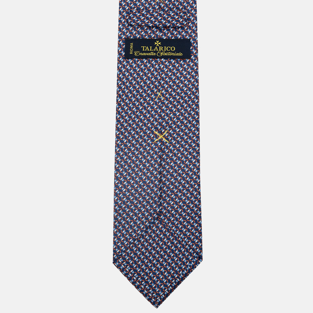 3-Fold Silk Tie, Chain Pattern, Blue Orange - JC059626_5