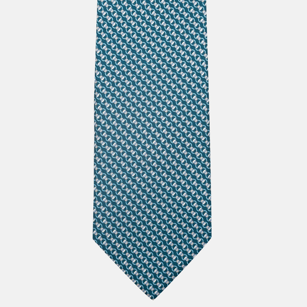 3-Fold Silk Tie, Chain Pattern, Teal - JC059626_7