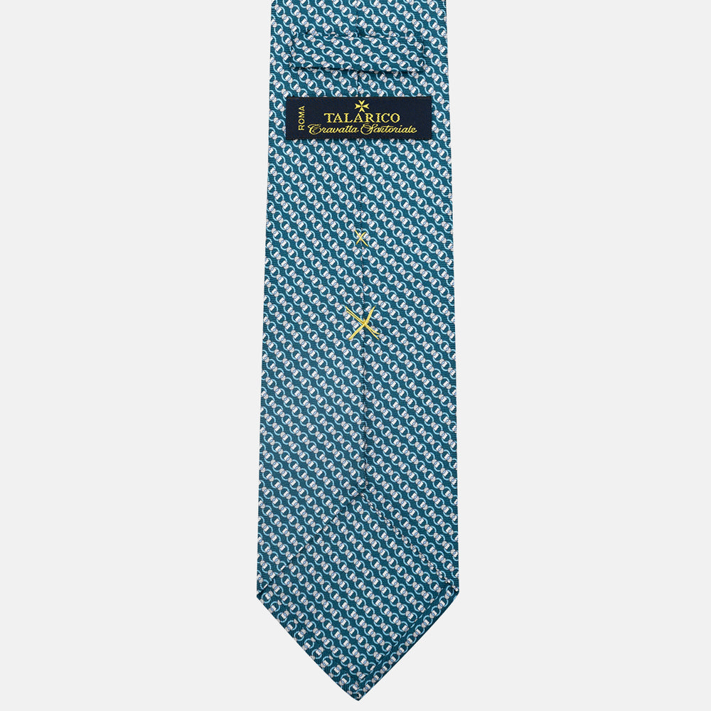 3-Fold Silk Tie, Chain Pattern, Teal - JC059626_7