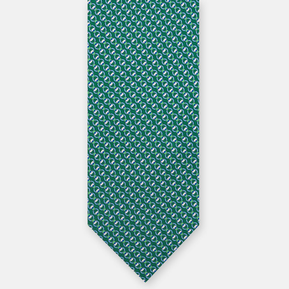 3-Fold Silk Tie, Interlocking Pattern, Green - JC059626_9 T