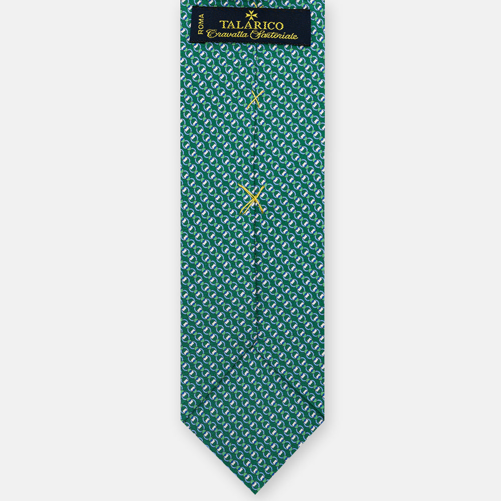 3-Fold Silk Tie, Interlocking Pattern, Green - JC059626_9 T