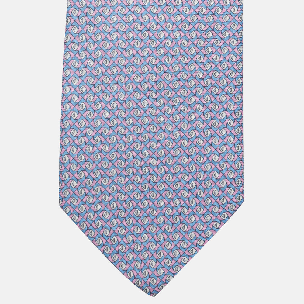 3-Fold Silk Tie, Geometric Pattern, Light Blue Pink - JC059628_1